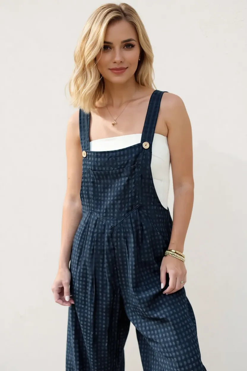 Oh Full Size Plaid Wide Leg Overalls with Pockets Trendsi