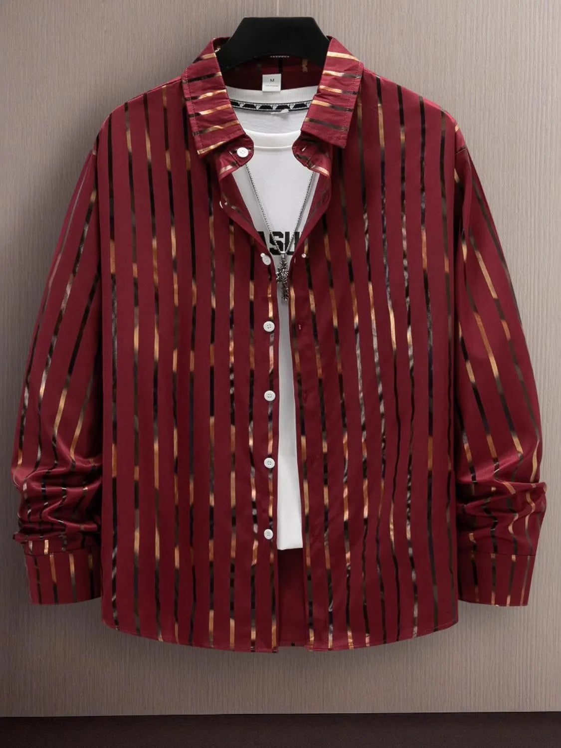 Men's Full Size Striped Button Up Long Sleeve Shirt Plus Size NicholesGifts