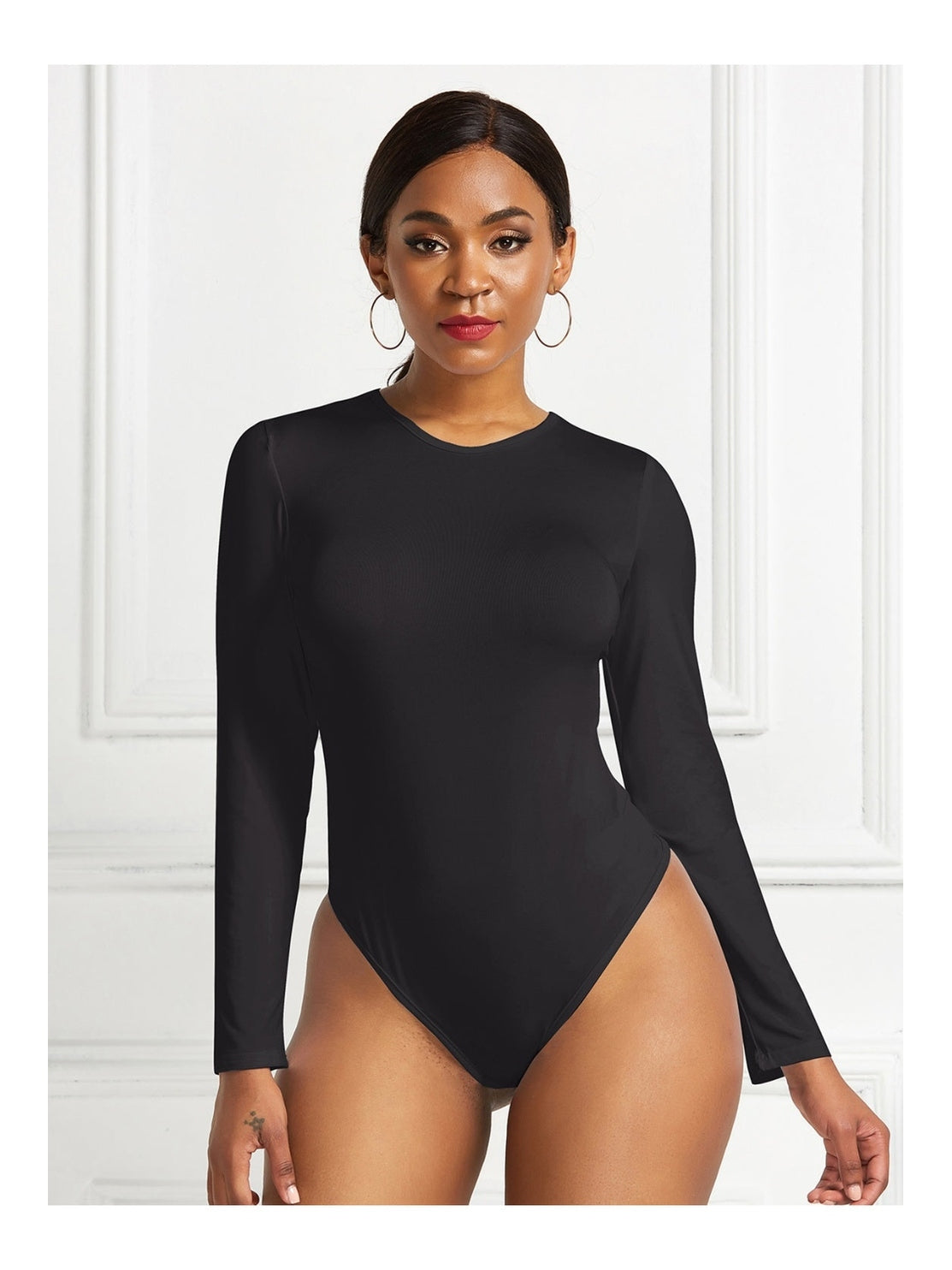 Round Neck Long Sleeve Bodysuit nicholesgifts