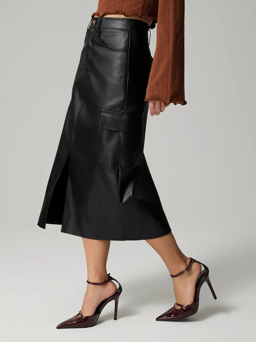 Slit Midi Skirt with Pockets nicholesgifts