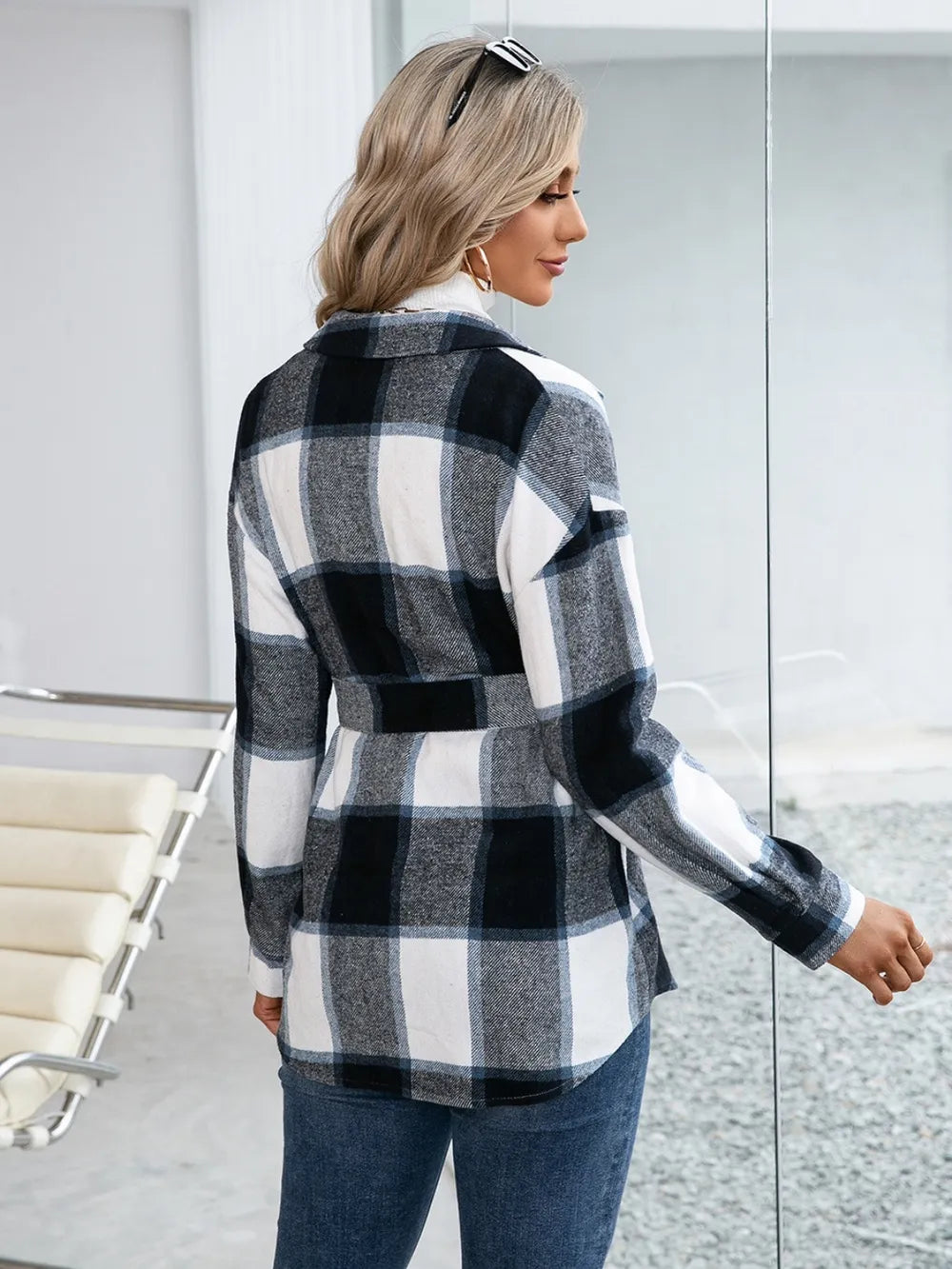 Ivy Lane Plaid Button Up Long Sleeve Shacket Trendsi