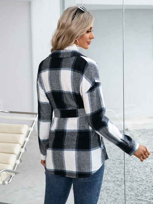 Ivy Lane Plaid Button Up Long Sleeve Shacket nicholesgifts
