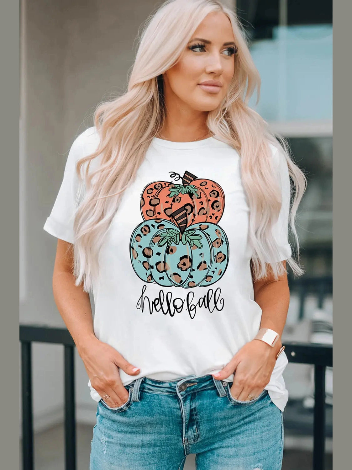 Pumpkin Graphic Short Sleeve T-Shirt Trendsi