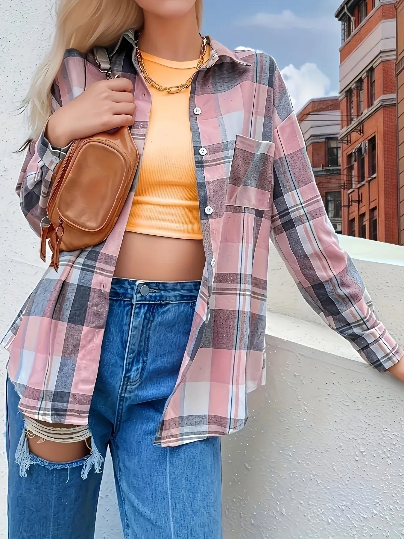 Plaid Button Up Long Sleeve Shirt Trendsi