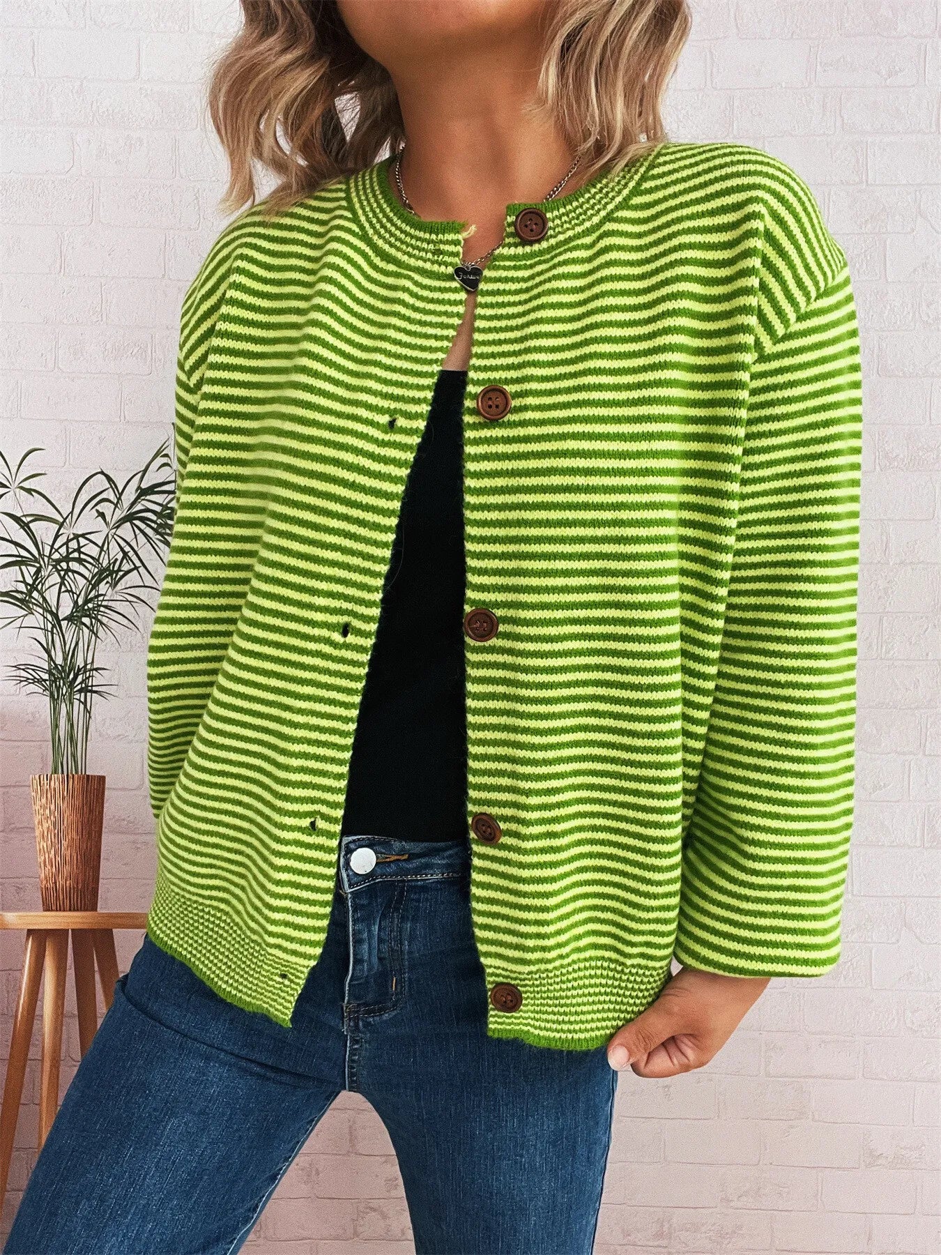 Striped Button Up Long Sleeve Cardigan NicholesGifts