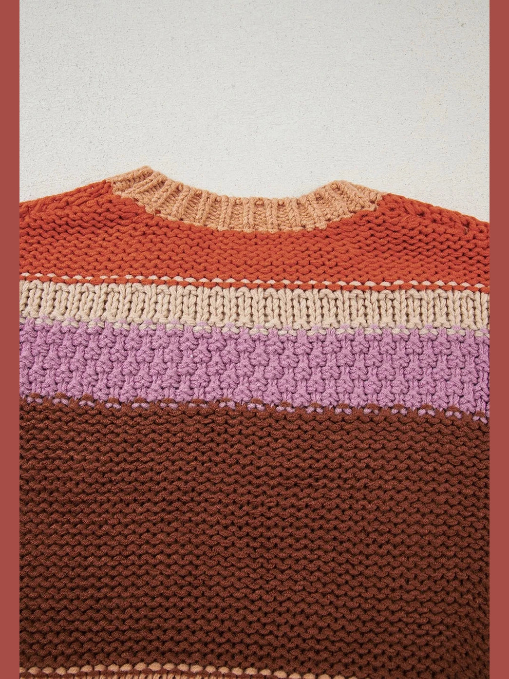 Colorblock Striped Round Neck Sweater