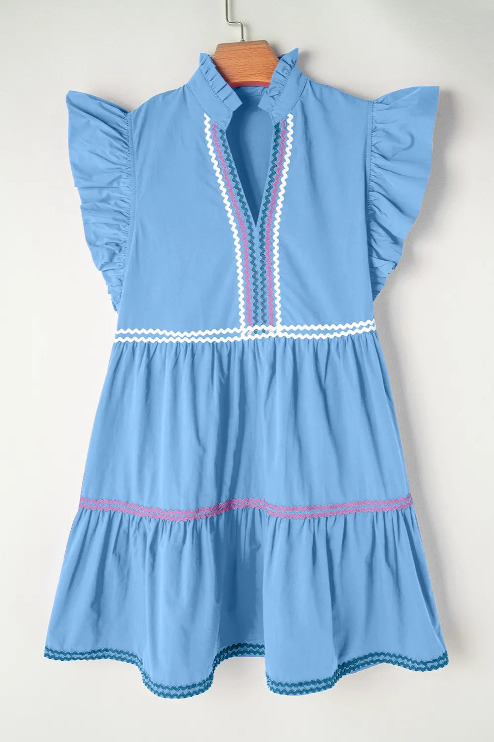 Ruffled Notched Cap Sleeve Mini Dress Trendsi