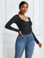 Half Zip Scoop Neck Long Sleeve Bodysuit nicholesgifts