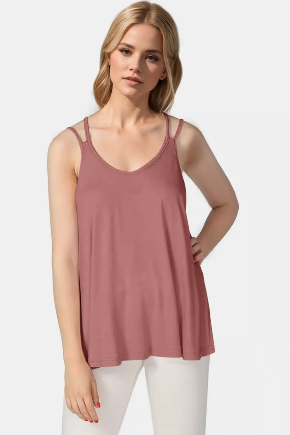 Basic Bae Bamboo Scoop Neck Double Spaghetti Straps Cami NicholesGifts