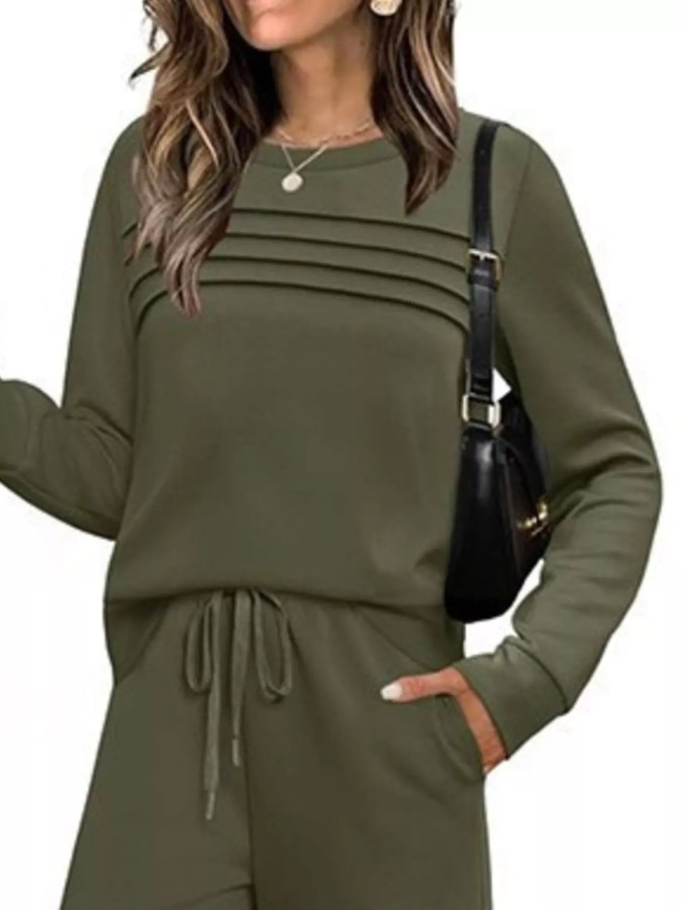 Full Size Long Sleeve Round Neck Top and Pants Set Plus Size nicholesgifts