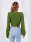 Bow V-Neck Long Sleeve Cropped Sweater nicholesgifts