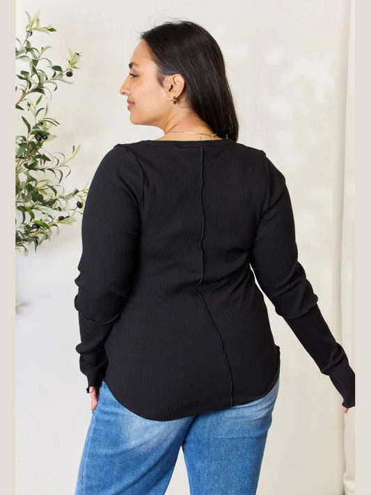 Culture Code Full Size Ribbed Round Neck Long Sleeve Top nicholesgifts