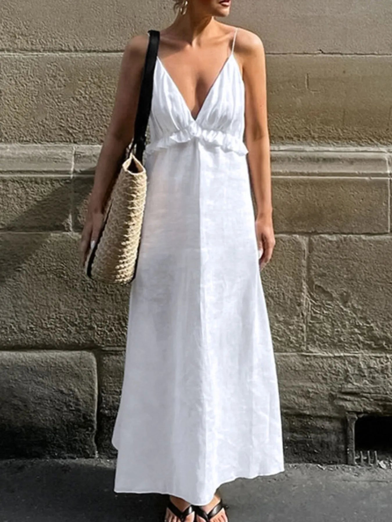 Ruffled V-Neck Maxi Dress Trendsi