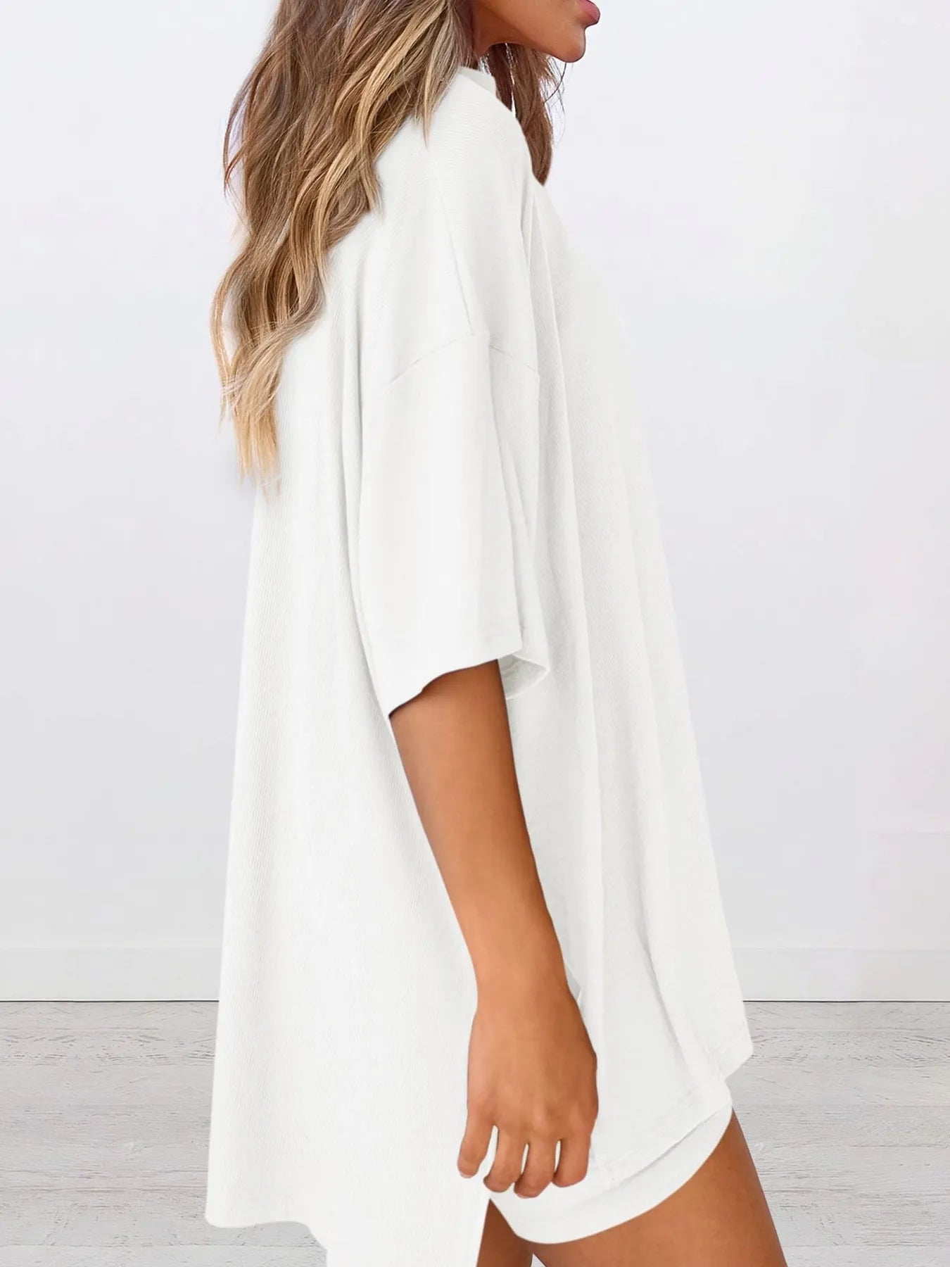Full Size Oversized Slit Round Neck Top and Shorts Lounge Set Plus Size nicholesgifts