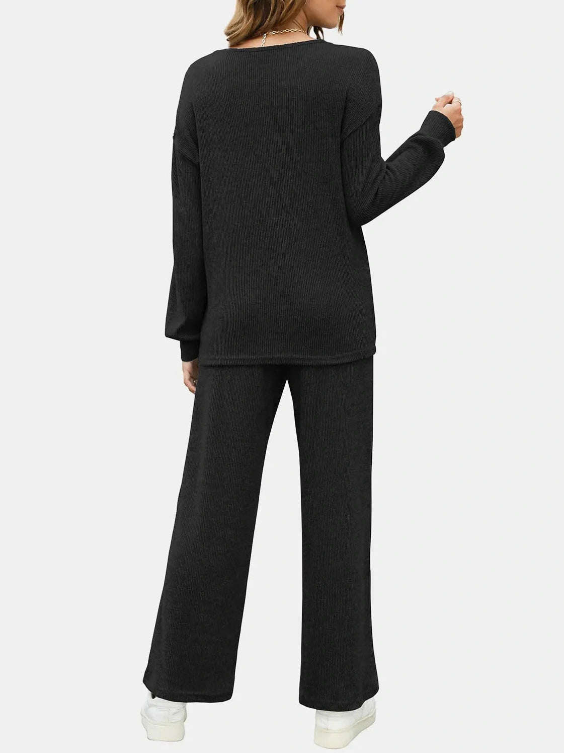 Round Neck Long Sleeve Top and Pants Set nicholesgifts