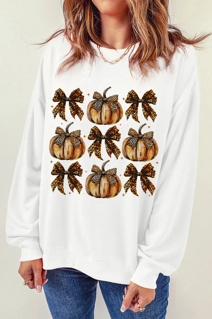 Pumpkin & Bow Graphic Long Sleeve Sweatshirt nicholesgifts