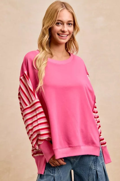 BiBi French Terry Stripe Combo Sweatshirt with Open Seam Trendsi