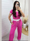 Contrast Trim Round Neck Top and Pants Set nicholesgifts