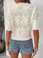 Openwork Round Neck Half Sleeve Sweater nicholesgifts