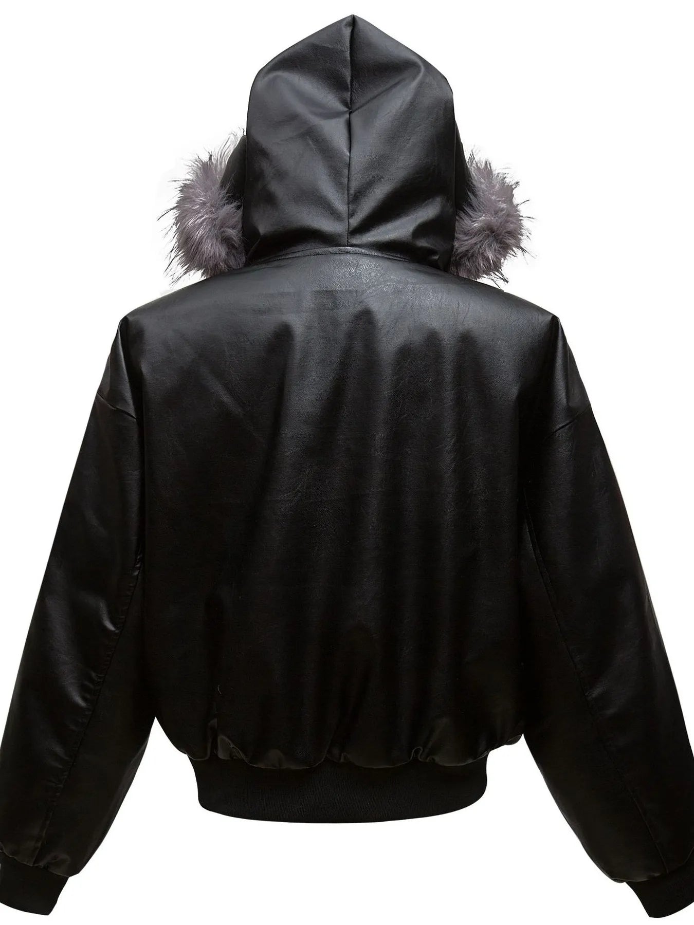 Men's Leather Bomber Jacket with Faux Fur Hood Trendsi
