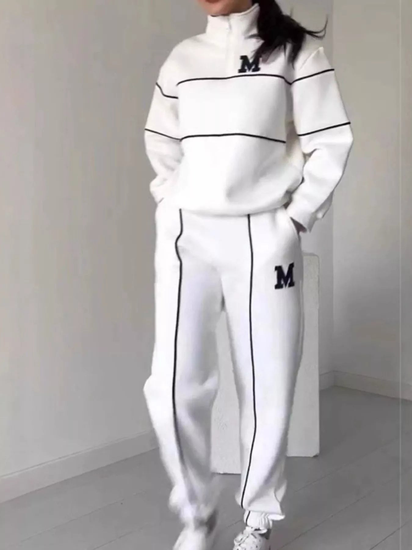Full Size Striped Quarter Zip Top and Pants Set Plus Size nicholesgifts