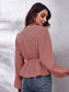 Ruched Printed V-Neck Long Sleeve Blouse nicholesgifts
