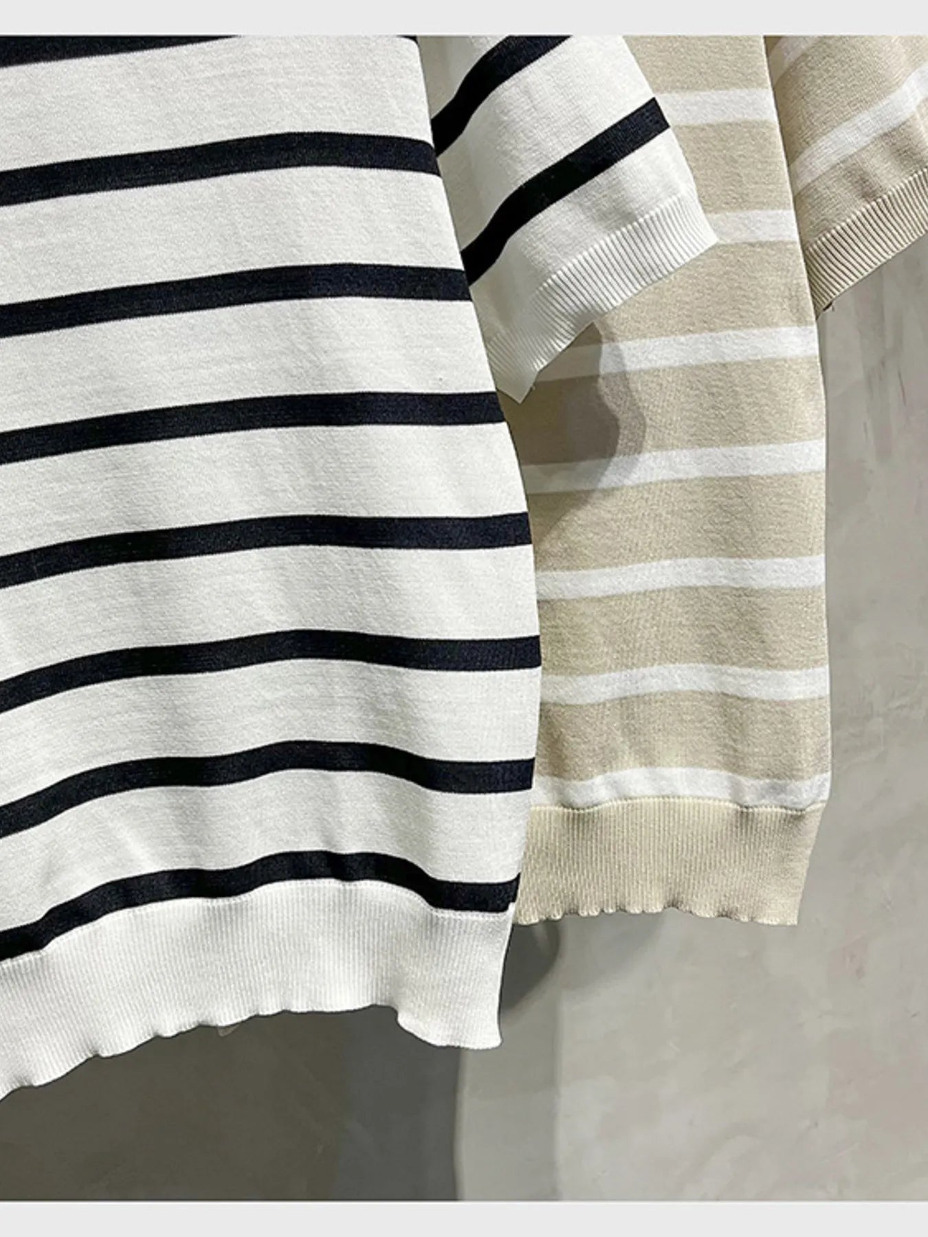 Men's Full Size Classic Striped Knit Short Sleeve T-Shirt Plus Size Trendsi