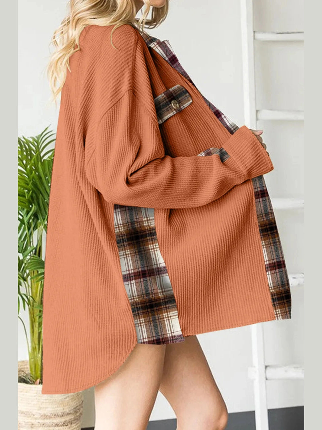 Plaid Button Down Collared Jacket nicholesgifts