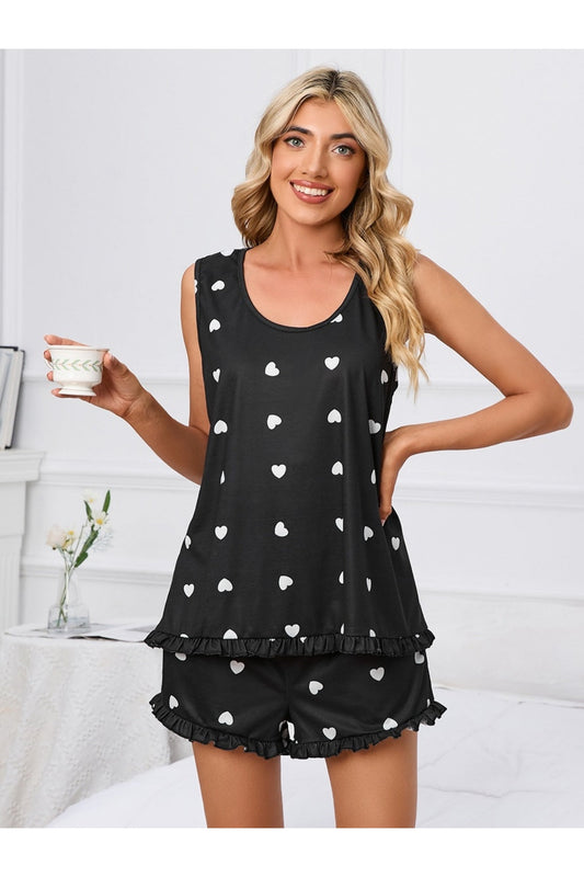 Heart Scoop Neck Tank and Shorts Lounge Set NicholesGifts