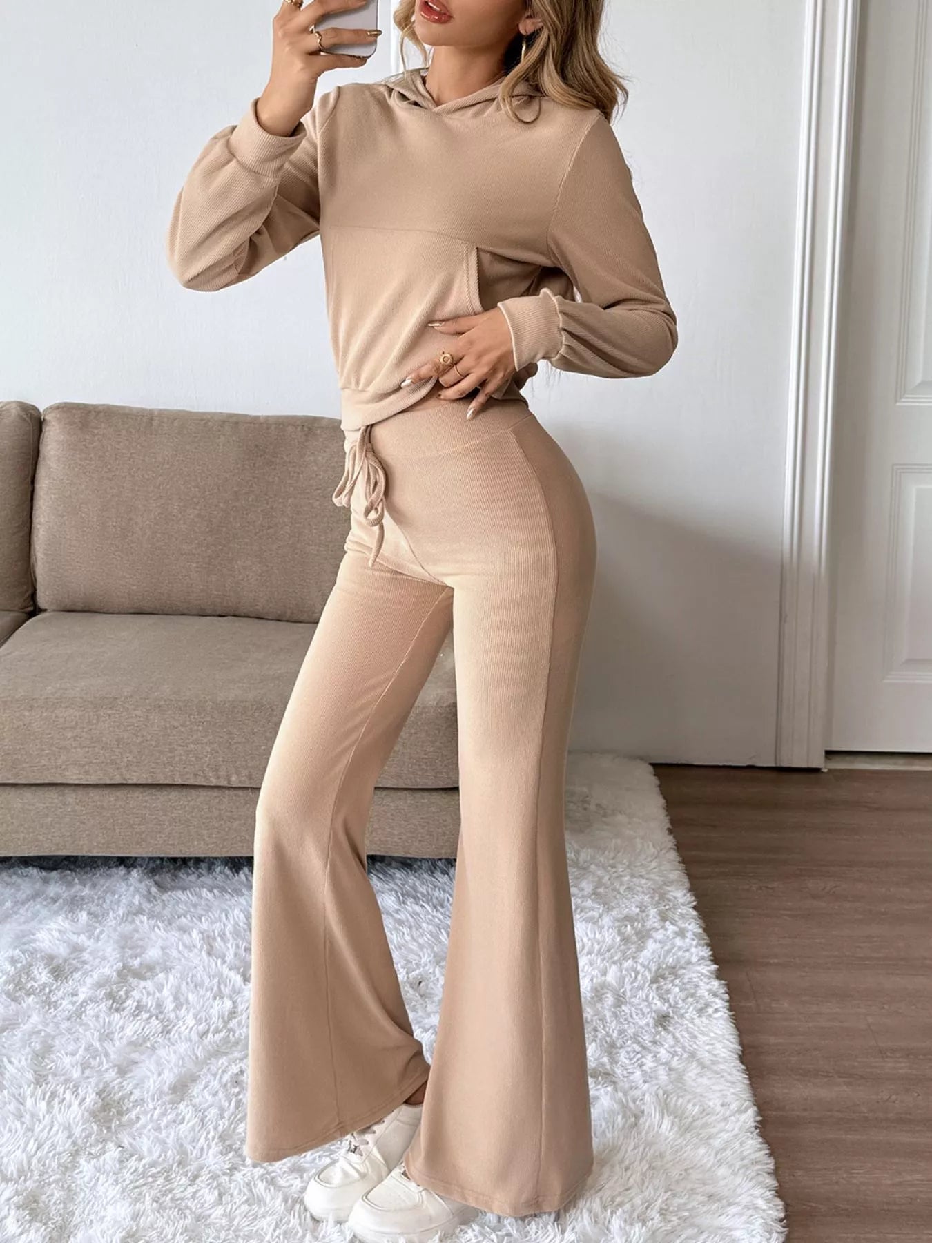 Long Sleeve Hoodie and Pants Set Trendsi