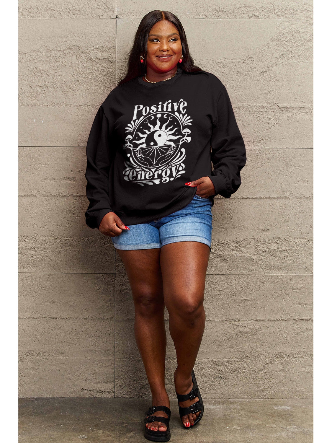 Simply Love Full Size POSITIVE ENERGY Graphic Sweatshirt NicholesGifts
