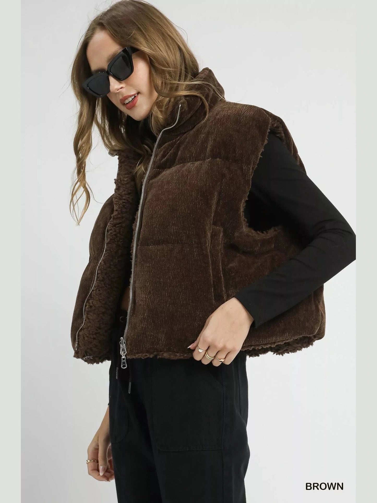 Umgee Sherpa-Lined Zip Vest with Drawstring Hem nicholesgifts