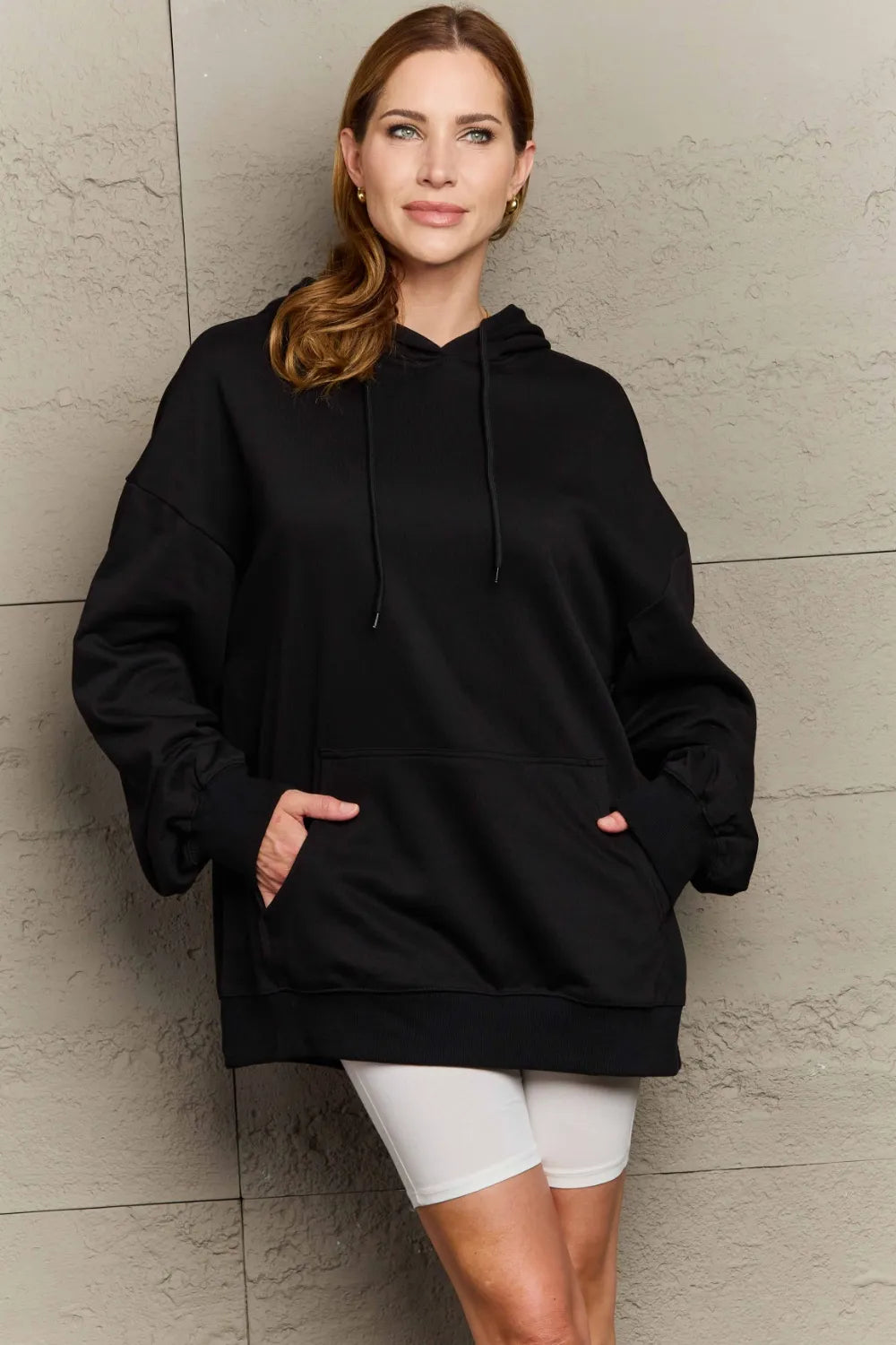 Full Size Drawstring Long Sleeve Hoodie Trendsi