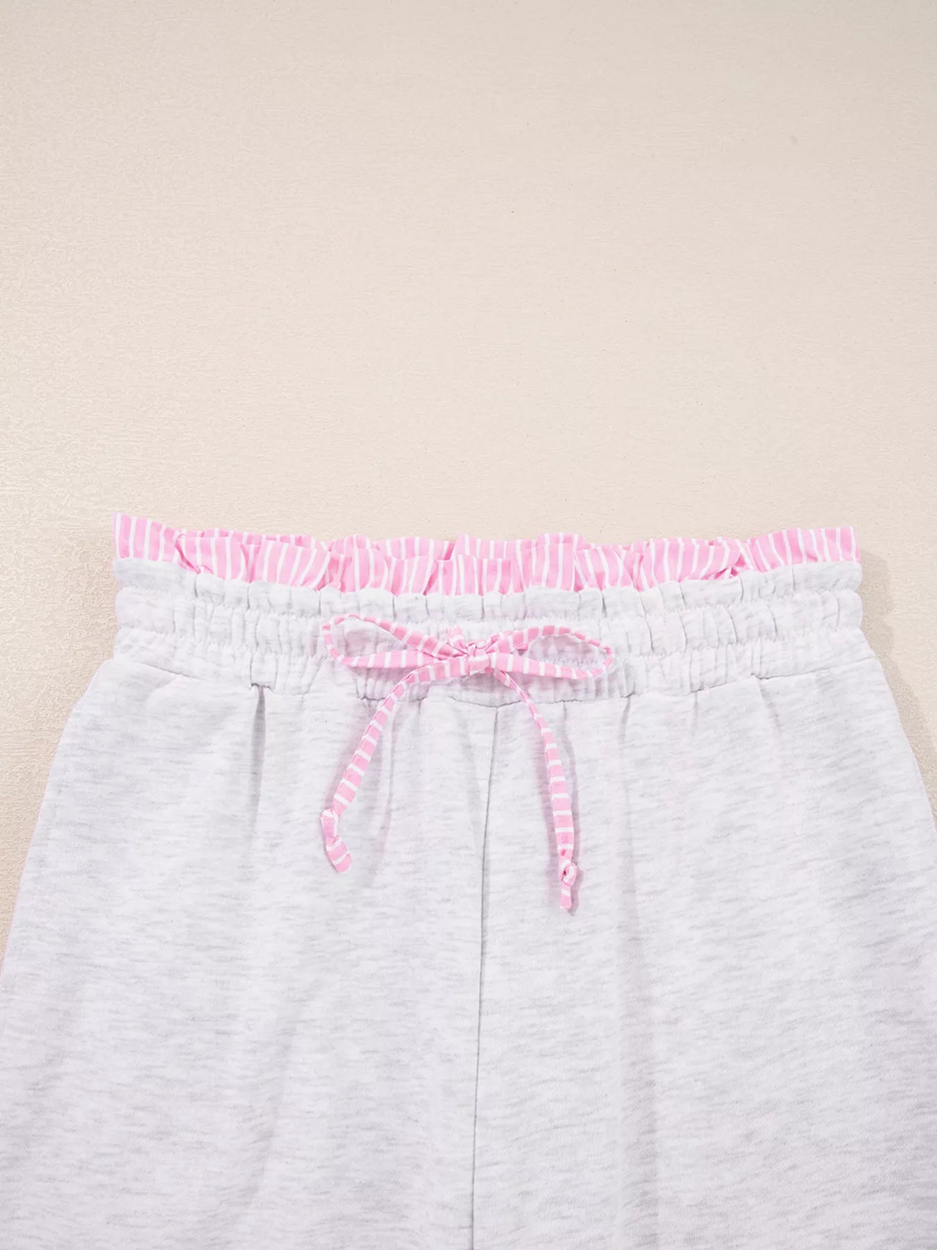 Contrasted Trim Frilled Collar Drop Shoulder Top and Drawstring Pant Set nicholesgifts