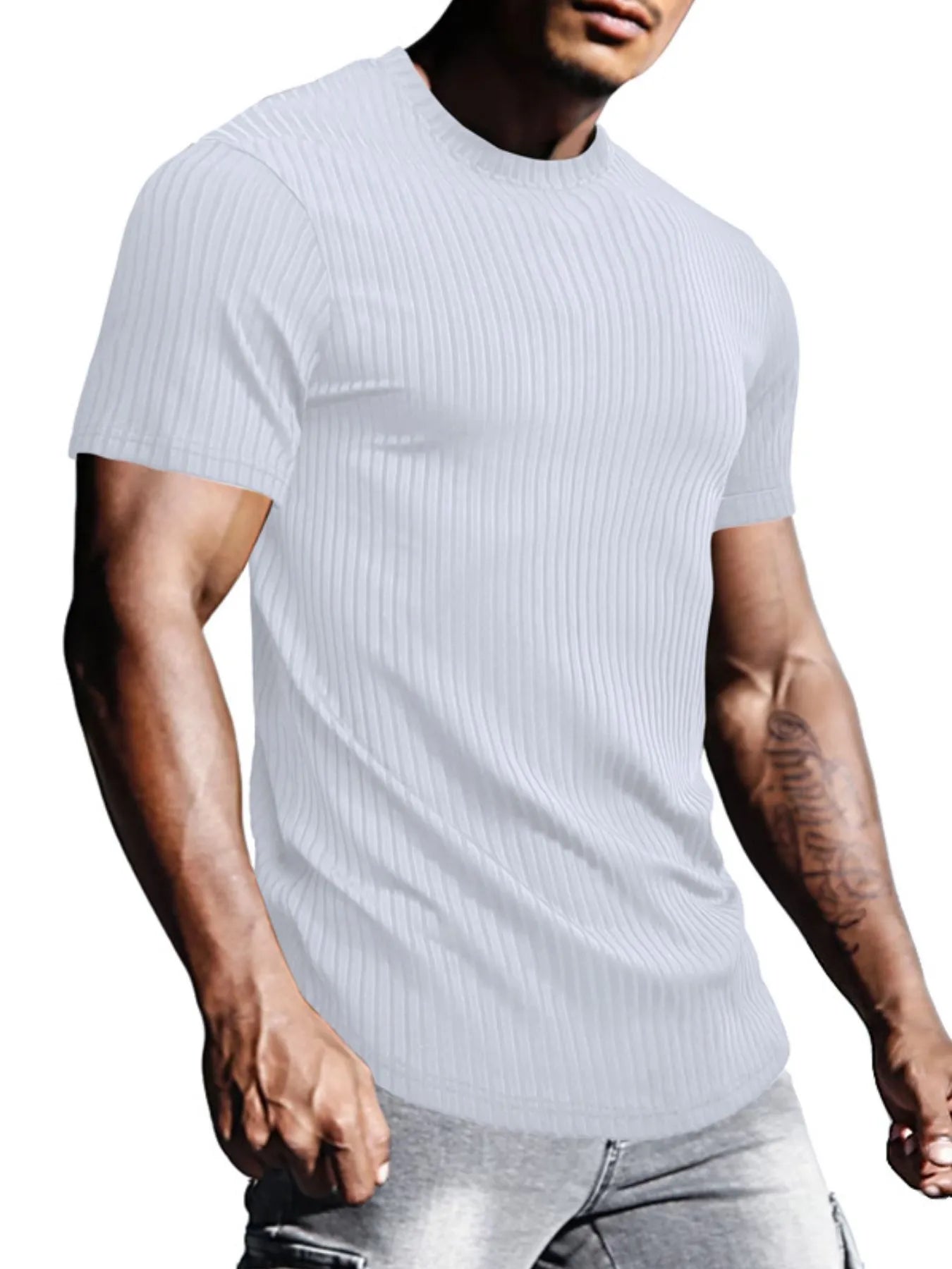 Men's Full Size Ribbed Knit Short Sleeve Round Neck T-Shirt Plus Size NicholesGifts