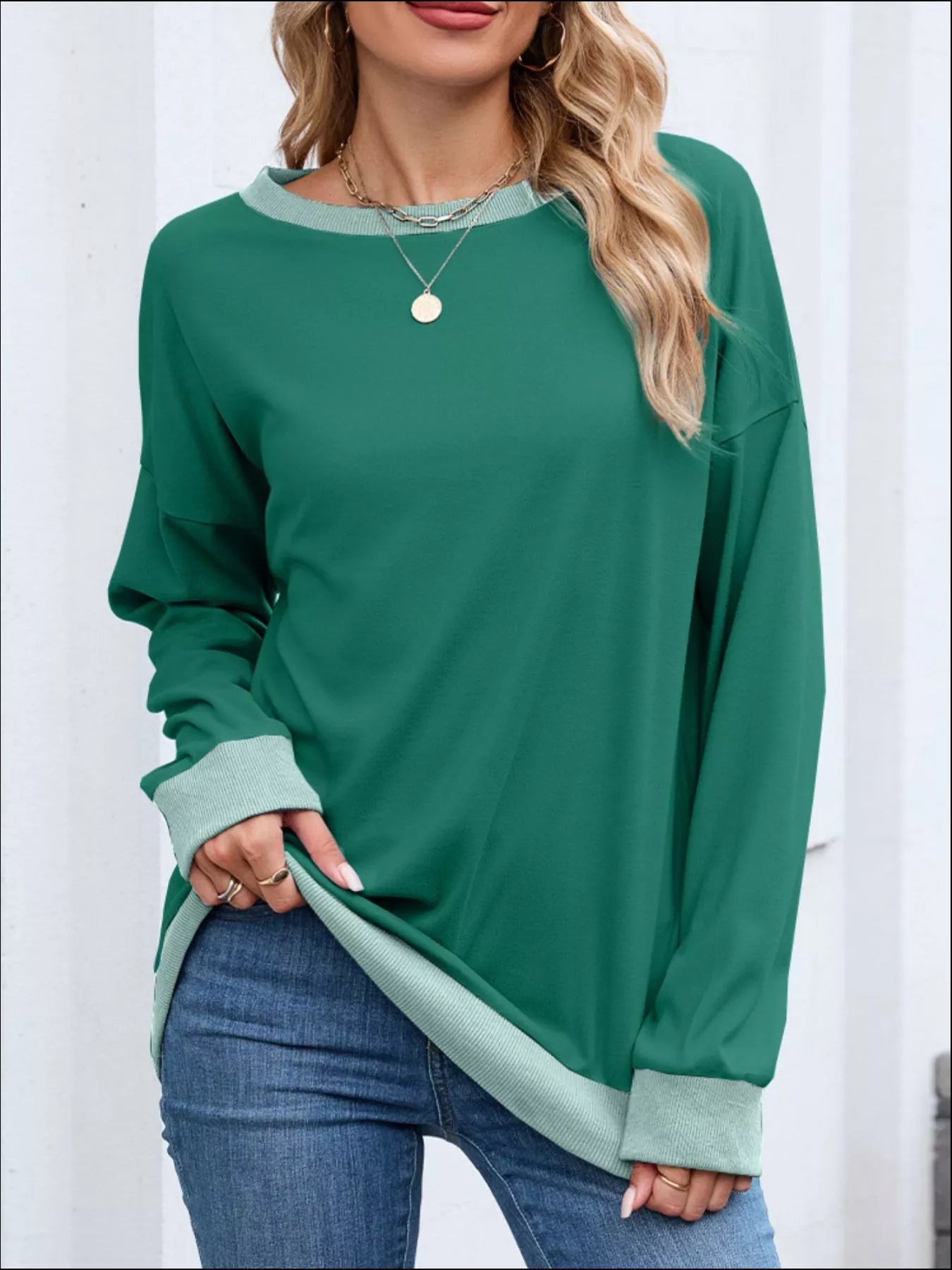 Contrast Trim Long Sleeve Sweatshirt Trendsi