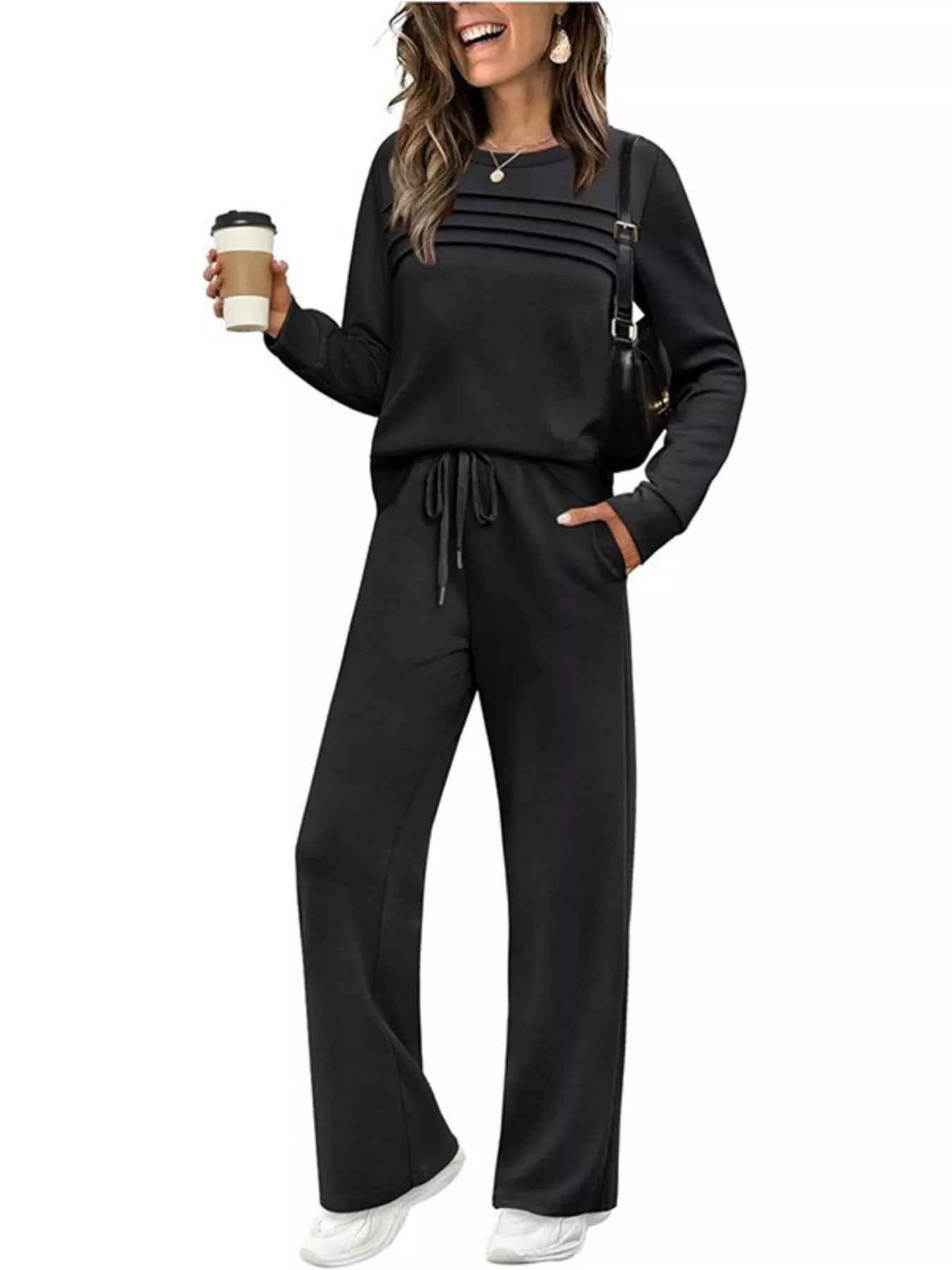 Full Size Long Sleeve Round Neck Top and Pants Set Plus Size nicholesgifts