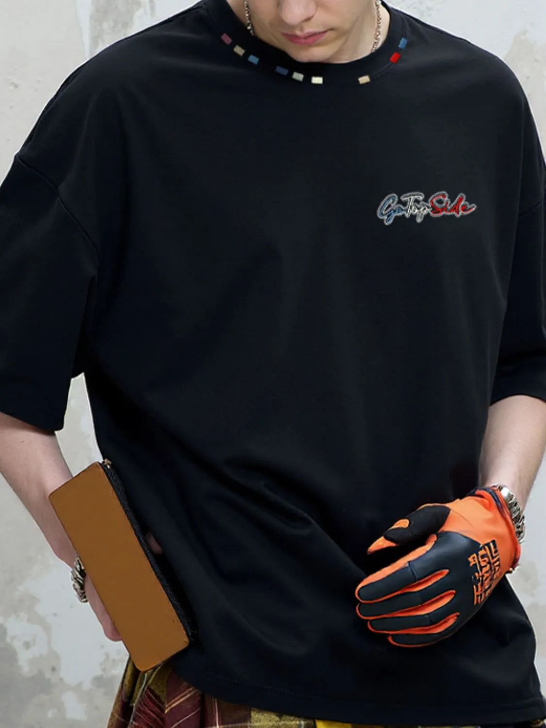 Men's Plus Size Embroidered Round Neck Half Sleeve T-Shirt Trendsi