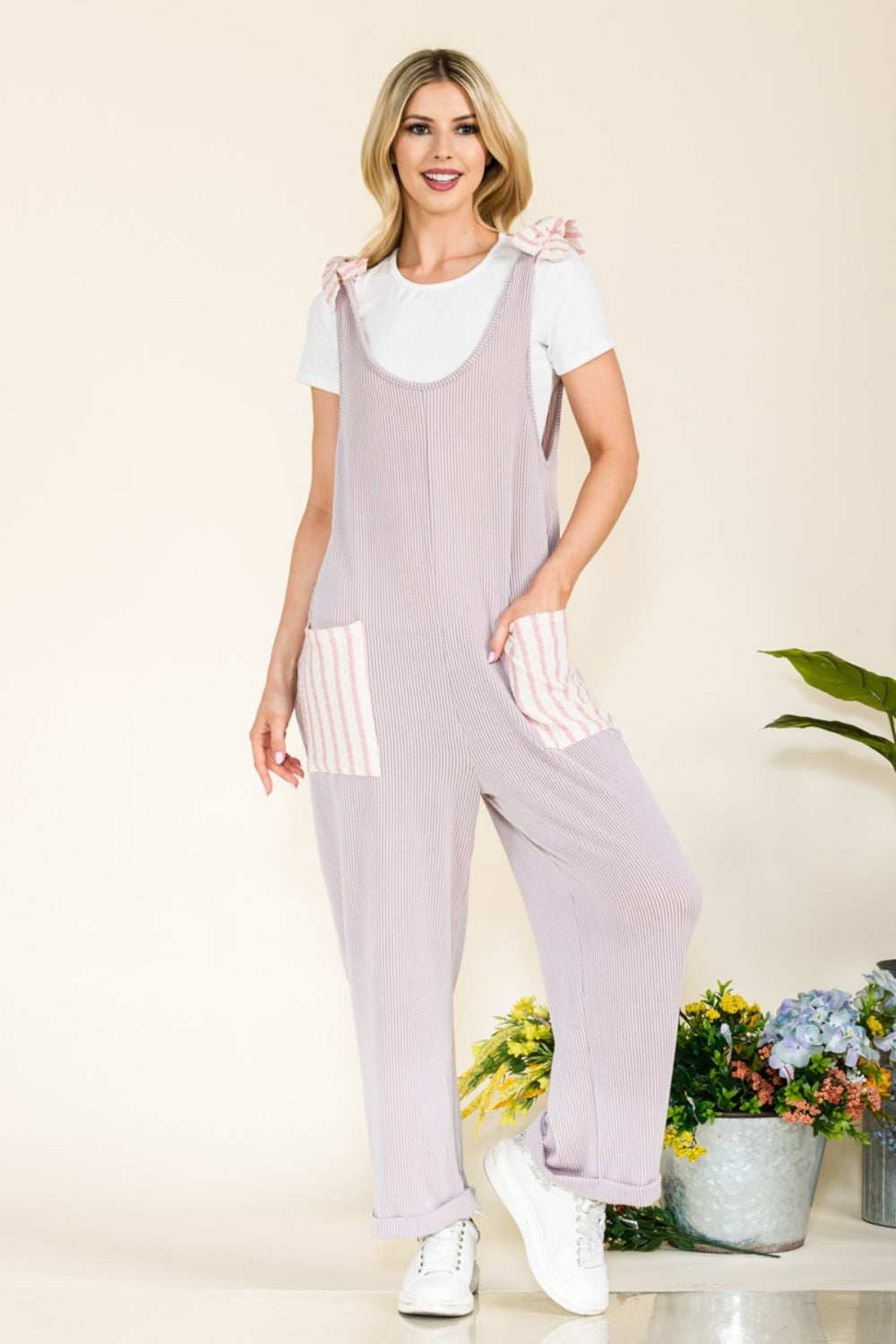 Celeste Full Size Stripe Contrast Pocket Rib Jumpsuit nicholesgifts