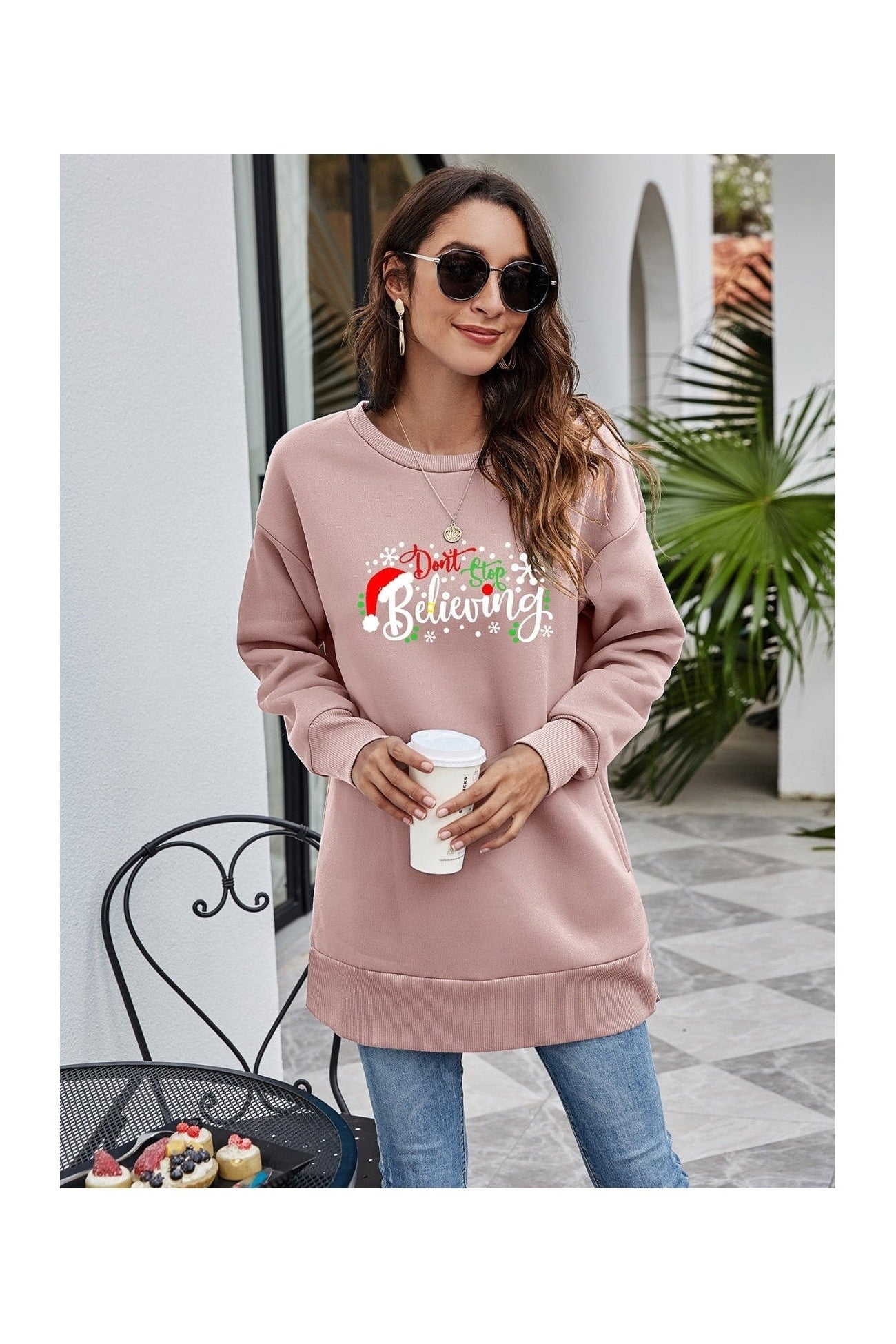 DON'T STOP BELIEVING Graphic Drop Shoulder Sweatshirt NicholesGifts
