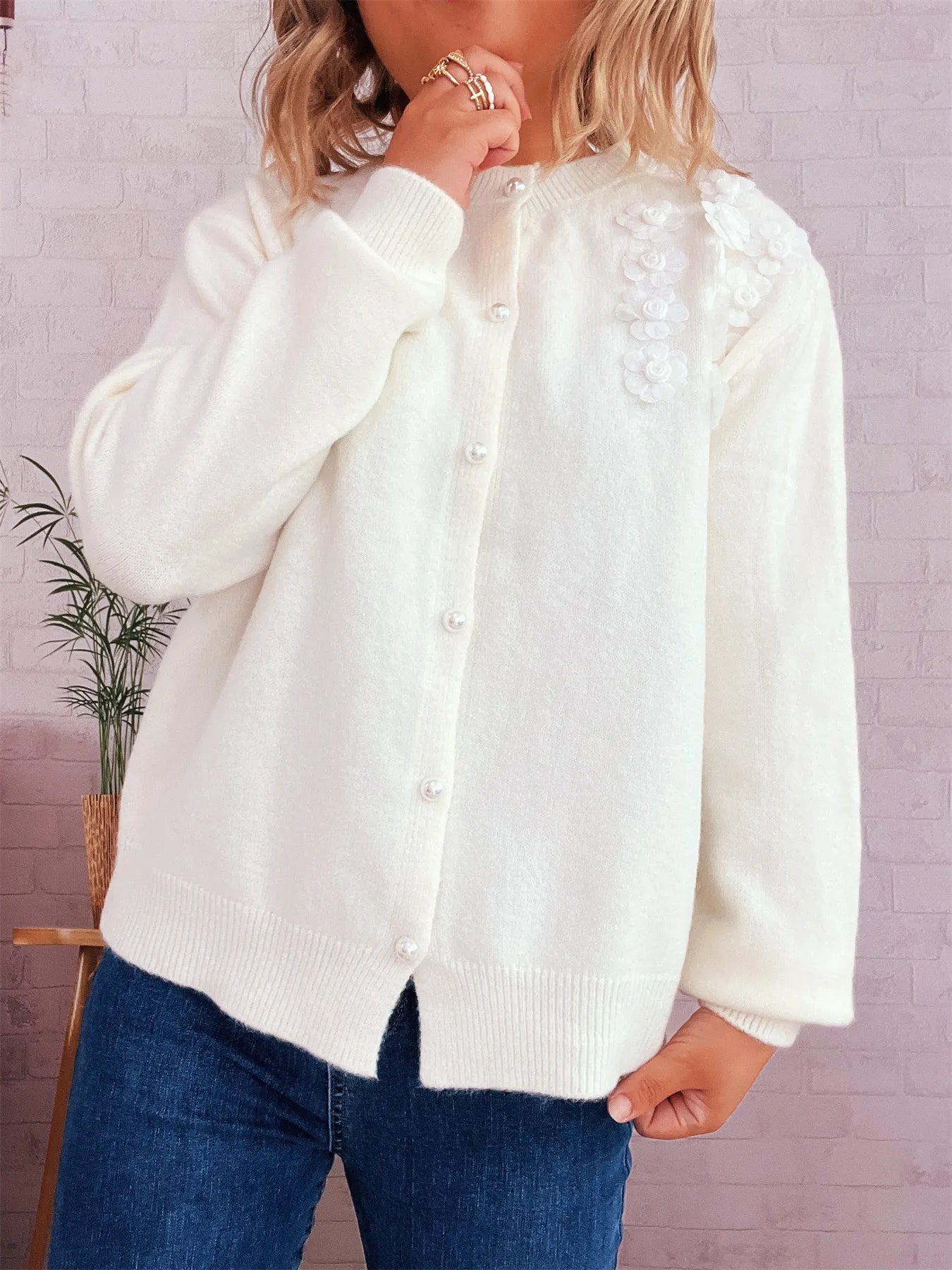 Flower Button Up Long Sleeve Cardigan