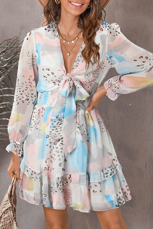 Printed Flounce Sleeve Mini Dress NicholesGifts