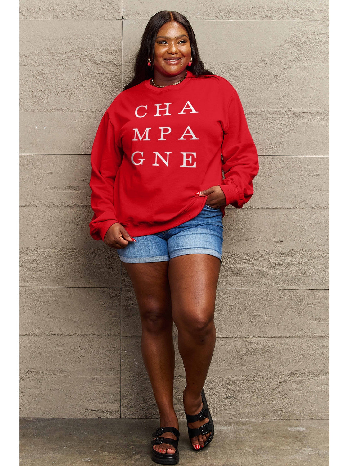 Women Simply Love Full Size CHAMPAGNE Graphic Long Sleeve Sweatshirt nicholesgifts