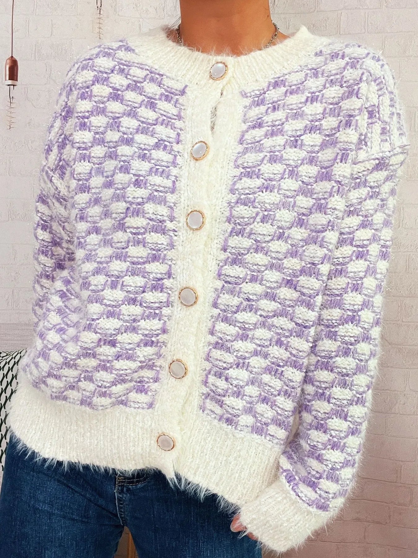 Fluffy Textured Button-Up Cardigan