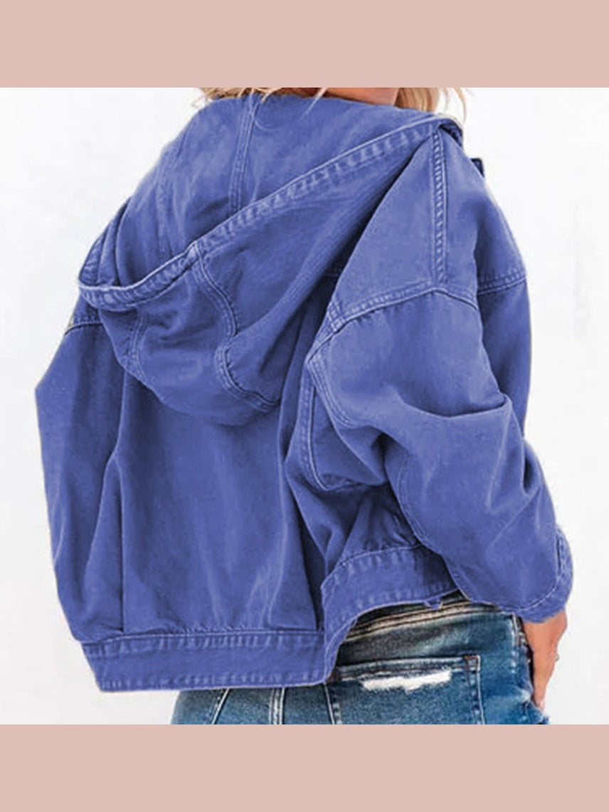 Hooded Dropped Shoulder Denim Jacket nicholesgifts