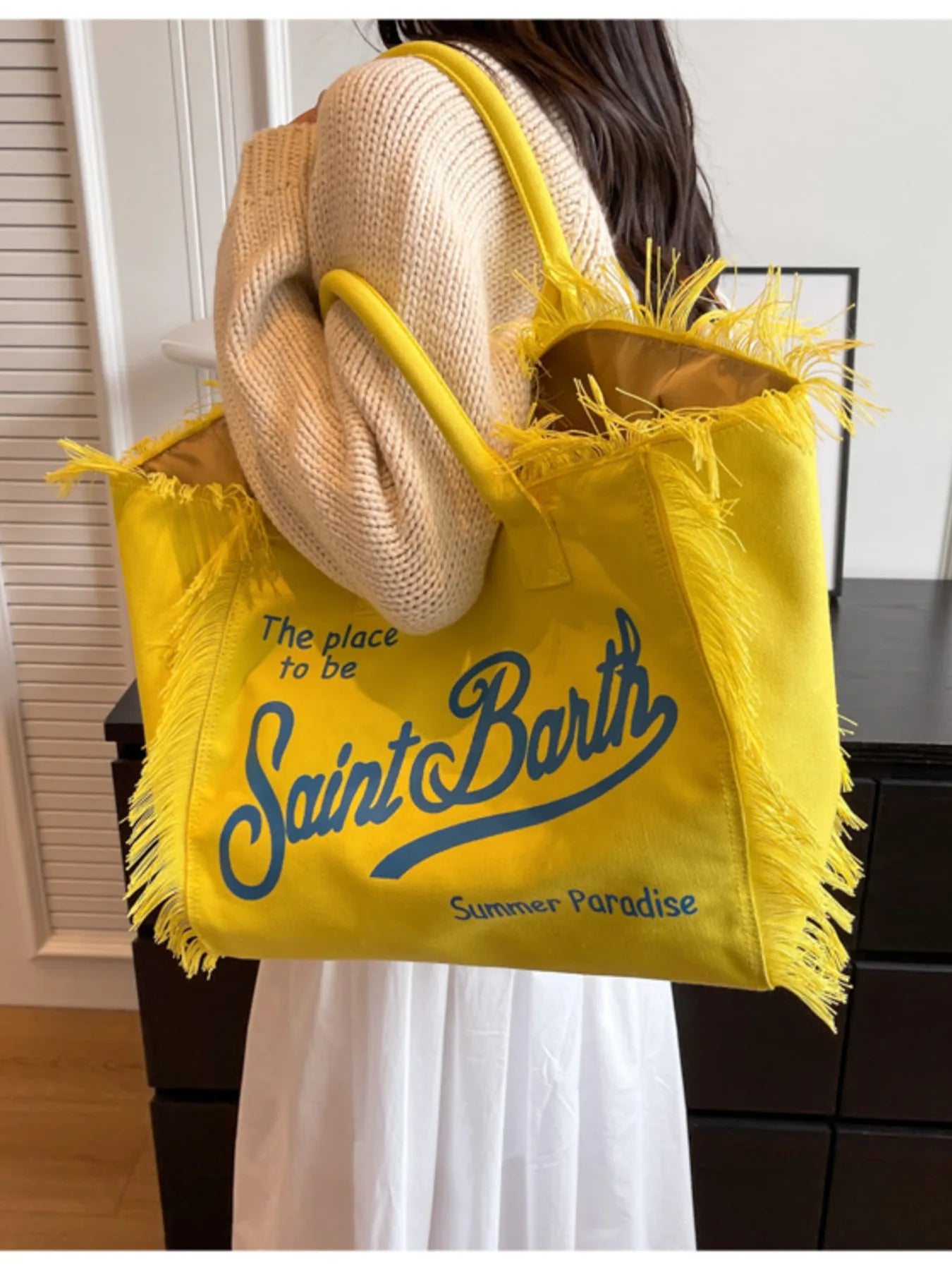 Fringe Letter Canvas Tote Bag Trendsi