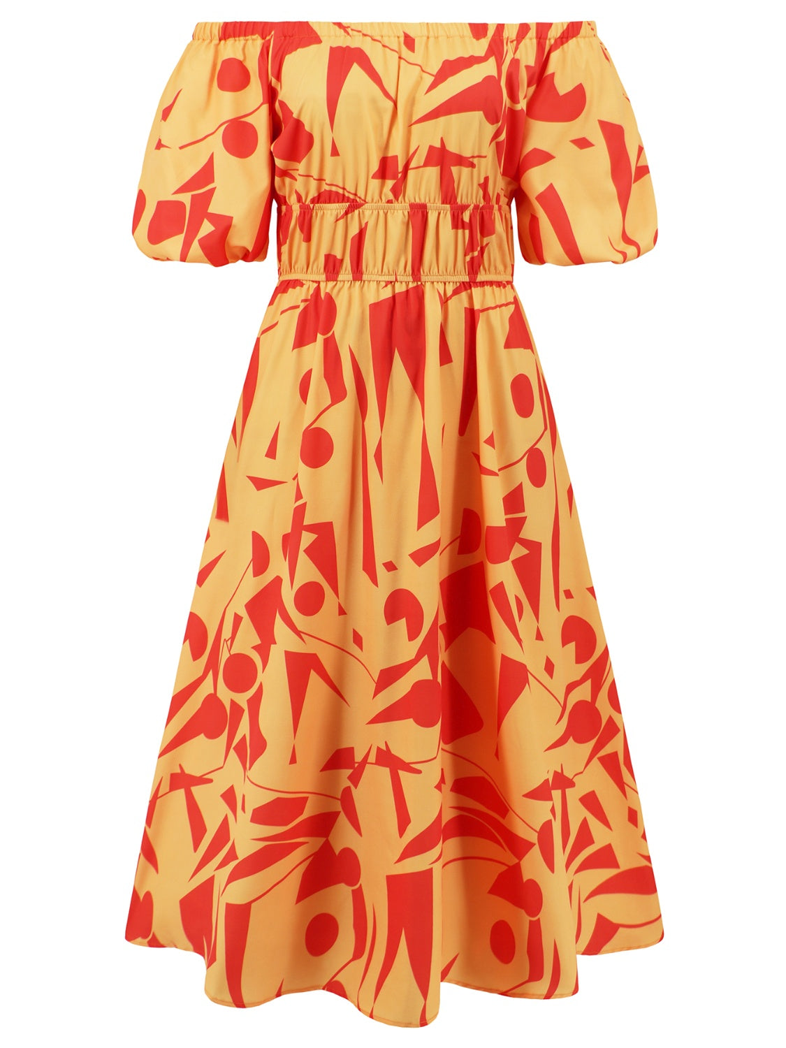 Printed Off-Shoulder Balloon Sleeve Dress nicholesgifts