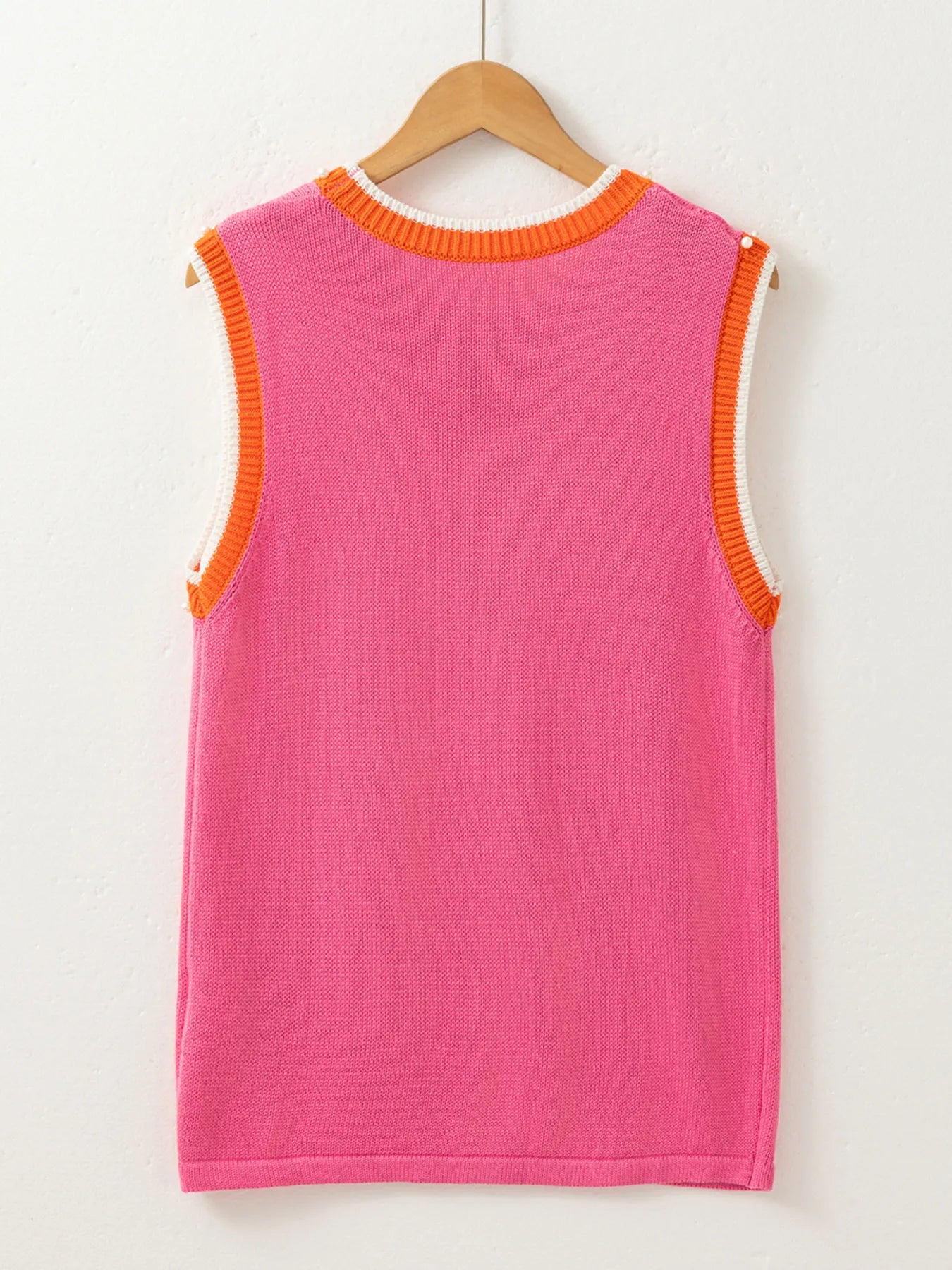 Contrast Trim Pearl Detail Sweater Tank Top