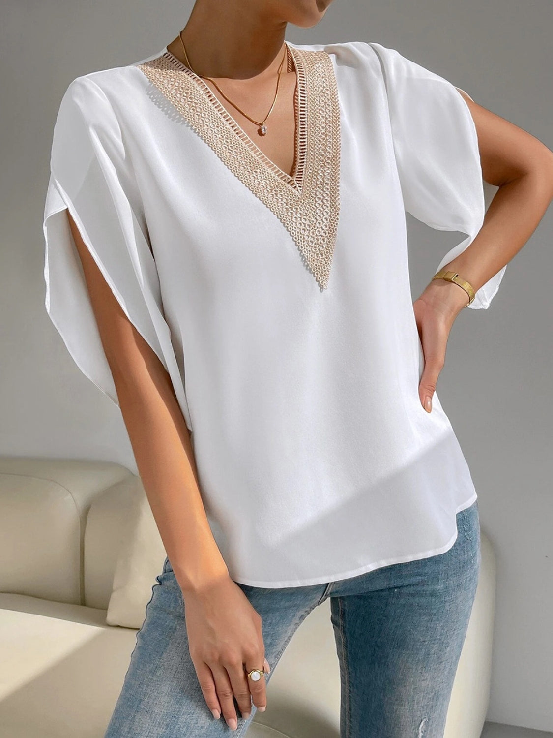 V-Neck Short Sleeve Blouse nicholesgifts