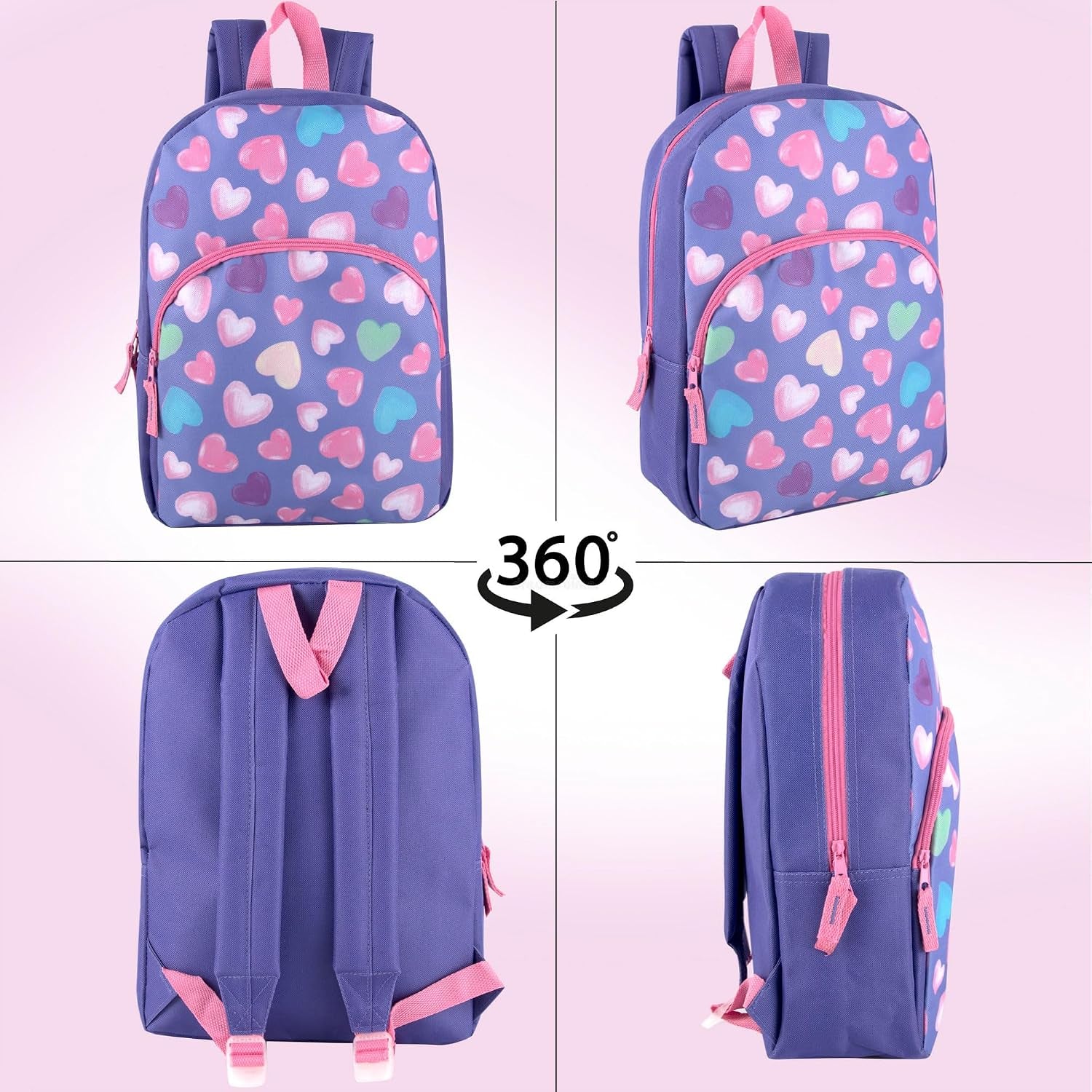 15 Inch Kids Backpacks for Boys & Girls | Preschool, Kindergarten, Elementary School Backpacks with Adjustable, Padded Straps (Happy Hearts)